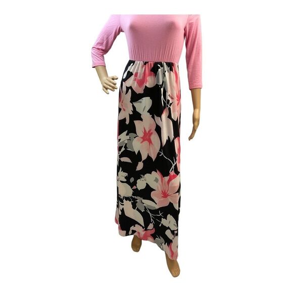 Bluetime Women's Pink Floral Printed 3/4 Sleeve Maxi Dress Size S. - Picture 3 of 13